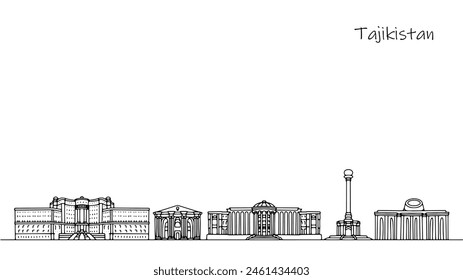 Architecture of streets and cities of Tajikistan. Metsa, which tourists love to visit when traveling through Central Asia. A simple hand drawn vector.