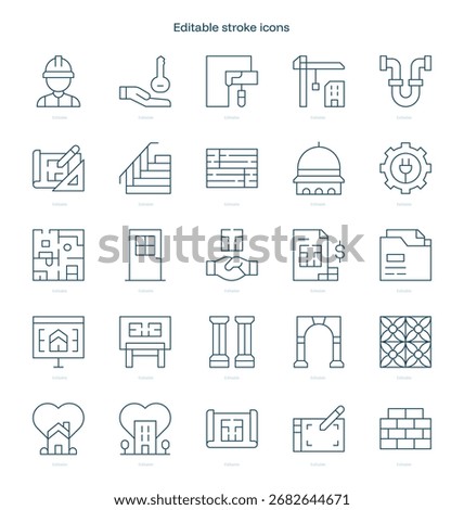 Architecture stroke icon. Architecture line icon set. editable stroke icon pack