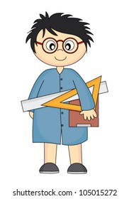Architecture student. Child with rules in hand