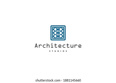 Arquitectura Studio Diseño Edificio azul y logotipo de arquitecto de planificación de la construcción