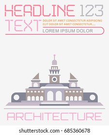 Architecture template design. Retro style palace vector illustration. 