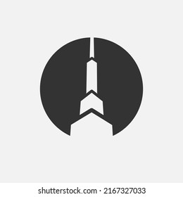 Architecture tower house minimalist logo. Simple negative space vector design. Isolated with soft background.