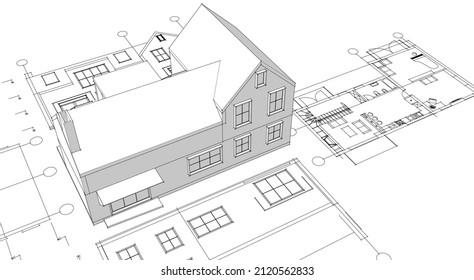 
architecture traditional house plan 3d illustration