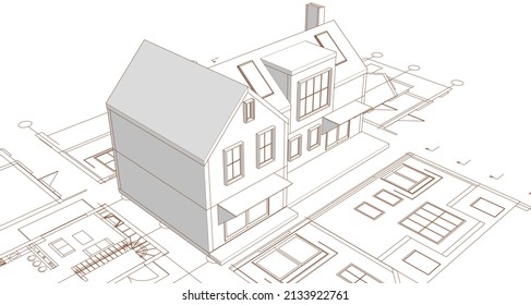 Architektur, traditionelles Haus Plan 3D-Illustration