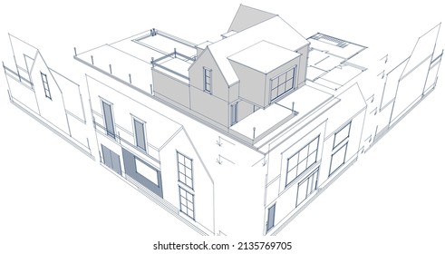 Architektur, traditionelles Haus Plan 3D-Illustration