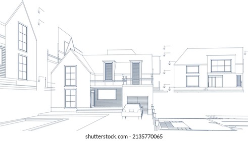 architecture traditional house plan 3d illustration