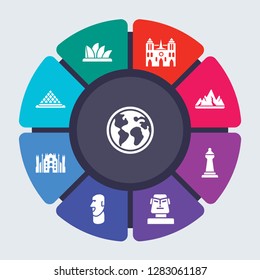 architecture and travel vector template for infographics. Business concept with 9 options, steps, parts, segments. Banner infographic cycling diagram, round chart, Outbound, 