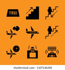 architecture, trolley, airplane and landing icon set. Vector illustration for web and design.