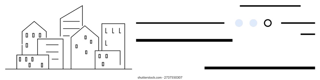 Architecture, urban planning, connectivity, communication networks, real estate, modern design. Urban skyline with buildings and abstract lines. Architecture and urban planning concepts