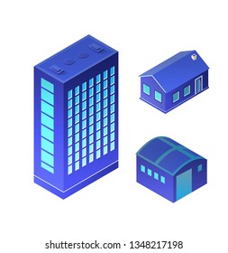Architecture vector 3D set illustration city for business background with isometric home, urban building, and modern cityscape for town construction map background.