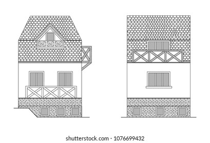 Architecture vector hand drawn house, plans from different sides