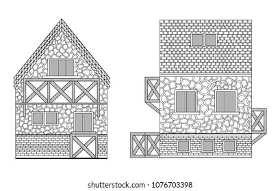 Architecture vector hand drawn house plan, sides from different points of view