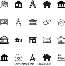 architecture vector icon set such as: store, gothic, tool, instrument, lodge, rural, nature, wooden, transport, supermarket, education, garden, mall, terminal, public, log, equipment, horizontal