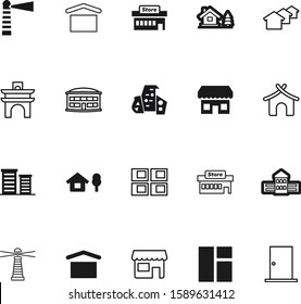 architecture vector icon set such as: futuristic, journey, new, conceptual, college, facade, guide, bungalow, three, arc, template, restaurant, color, grocery, tourism, tower, architectural, model
