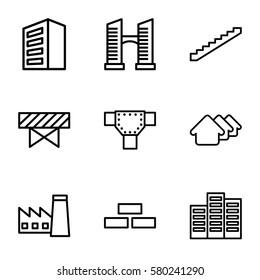 Architecture vector icons. Set of 9 Architecture outline icons such as barrier, building, factory, stairs, brick wall, house, bridge