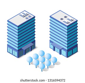 Architecture vector illustration city for business background with isometric skyscraper, urban building, and modern cityscape for town construction map background.