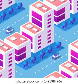 Architecture vector illustration city for seamless repeating background with isometric skyscraper, urban building, and modern cityscape for town construction map pattern