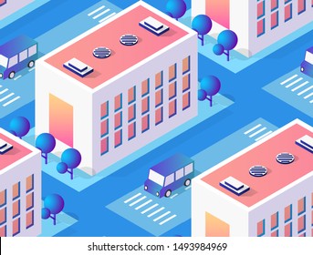 Architecture vector illustration city for seamless repeating background with isometric skyscraper, urban building, and modern cityscape for town construction map pattern