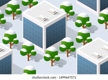 Architecture vector illustration city for seamless repeating background with isometric skyscraper, urban building, and modern cityscape for town construction map pattern