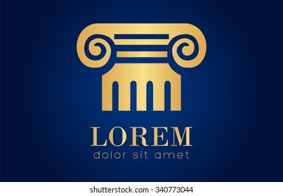 Architecture - vector logo concept. Gold Antique column abstract sign.