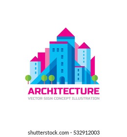 Architecture - vector logo template in flat style design. Real estate creative sign. Building concept illustration. City symbol. Urban abstract structure art.