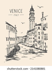 Architecture vector sketch draw graphic illustration black and white, drawing urban landscape black graphics Venice, water gondola gondolier Italy Venice, liner sketches architecture of Venice.