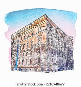 Architecture vienna watercolor hand drawn illustration isolated on white background