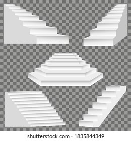 Las escaleras blancas de arquitectura. imagen aislada en fondo transparente, abstracto diseño moderno de escaleras para conceptos creativos, escaleras externas simples con sombra. Ilustración del vector