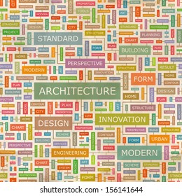 ARCHITECTURE. Word cloud illustration. Tag cloud concept collage. Vector text illustration. 