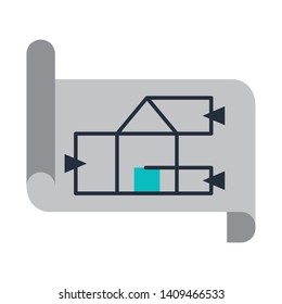 architecture work element blueprint plane flat paper cartoon vector illustration graphic design