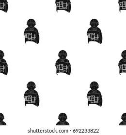 Architectz with technical drawing icon in black style isolated on white background. Architect symbol stock vector illustration.