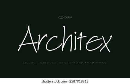 Architex vector font alphabet with numbers