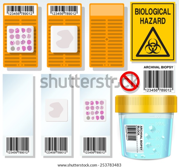 Archival Biopsy Complete Medical Clinic\
Set. Biology Anatomo-pathology Clinical Research Trials biopsy\
cells container histology icon. Clinical Hospital Infographic\
Elements Vector\
Illustration.