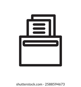 Archival box with documents icon black and white vector outline sign