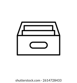 Archival box with documents icon black and white vector sign