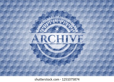 Archive blue badge with geometric pattern.