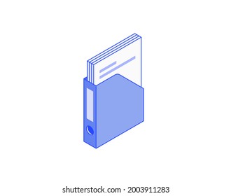 Archive book with documents, accounting and office stuff, folder for reports isometric illustrate 3d vector icon. Modern creative design illustration in flat line style.