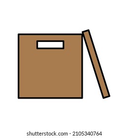 Archive box icon. Open brown sign. Office element. Simple design. Isolated object. Vector illustration. Stock image. 