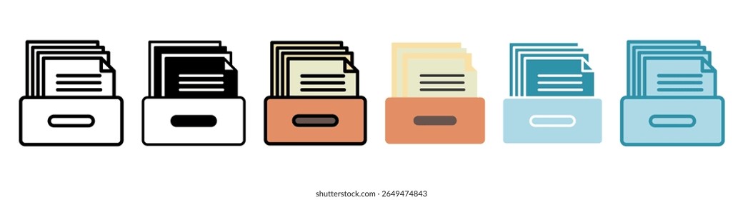 Caixa de Arquivo estilo múltiplo, mini ícone de ilustração definido. Vetor para conceito moderno, impressão, UI, kit UX, web e desenvolvimento de aplicativos. Relacionado à oferta de produtos, marketing, negócios.