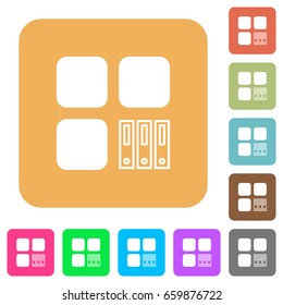 Archive component flat icons on rounded square vivid color backgrounds.