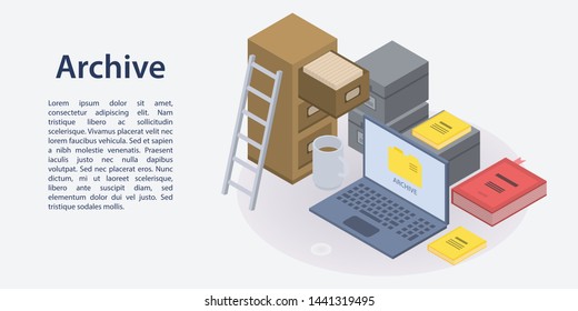 Archive concept banner. Isometric illustration of archive vector concept banner for web design