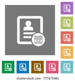 Archive contact flat icons on simple color square backgrounds