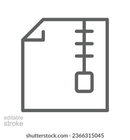 Archivieren Sie Daten, Zip-Datei-Symbol. Schaltfläche Dokument komprimiert. Entpacken Sie das Symbol für die Anwendungszeile für Logo, Web und mobile App. Bearbeitbarer Strich Vektor Illustration. Design auf weißem Hintergrund. EPS10