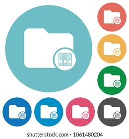 Archive directory flat white icons on round color backgrounds