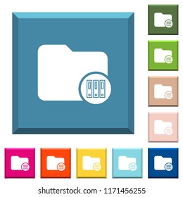 Archive directory white icons on edged square buttons in various trendy colors