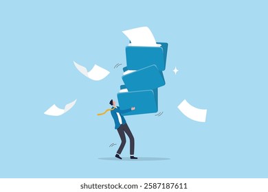 Archive document file storage folder, backup important file directory or information, paperwork discovery or online compression or protection concept, businessman carry big file folder to be archived.