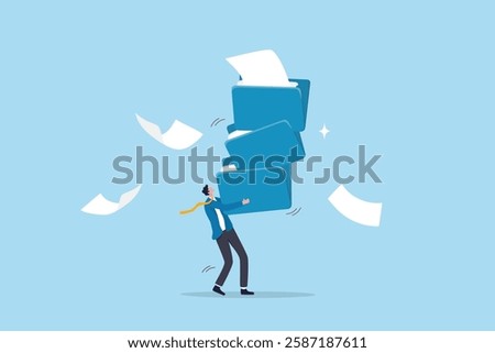 Archive document file storage folder, backup important file directory or information, paperwork discovery or online compression or protection concept, businessman carry big file folder to be archived.