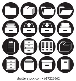 Archive, document icons set. White on a black background