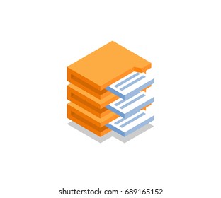 Archive with documents icon, illustration, vector symbol in flat isometric 3D style isolated on white background