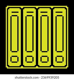 Archivo con documentos Icono de silueta de píxeles. Almacenamiento de documentos contables, financieros y personales en archivo. Vector simple negro y amarillo